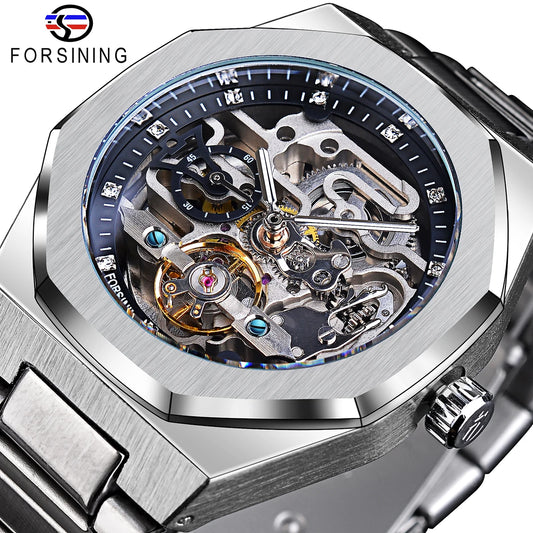 men's Casual Automatic 3D Diamond Skeleton luxury fashion watch