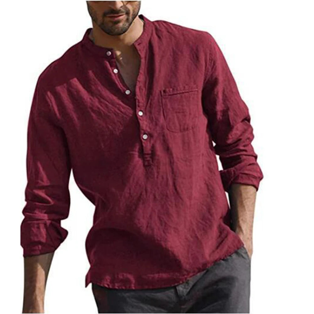 Hot Sale Men's Long-Sleeved Shirts Casual Style all sizes small to Plus Size Cotton Linen