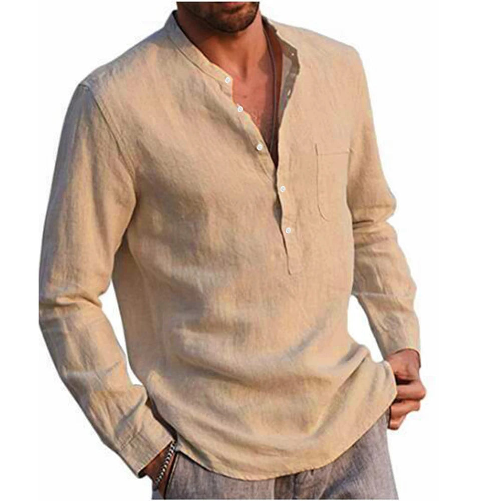 Hot Sale Men's Long-Sleeved Shirts Casual Style all sizes small to Plus Size Cotton Linen