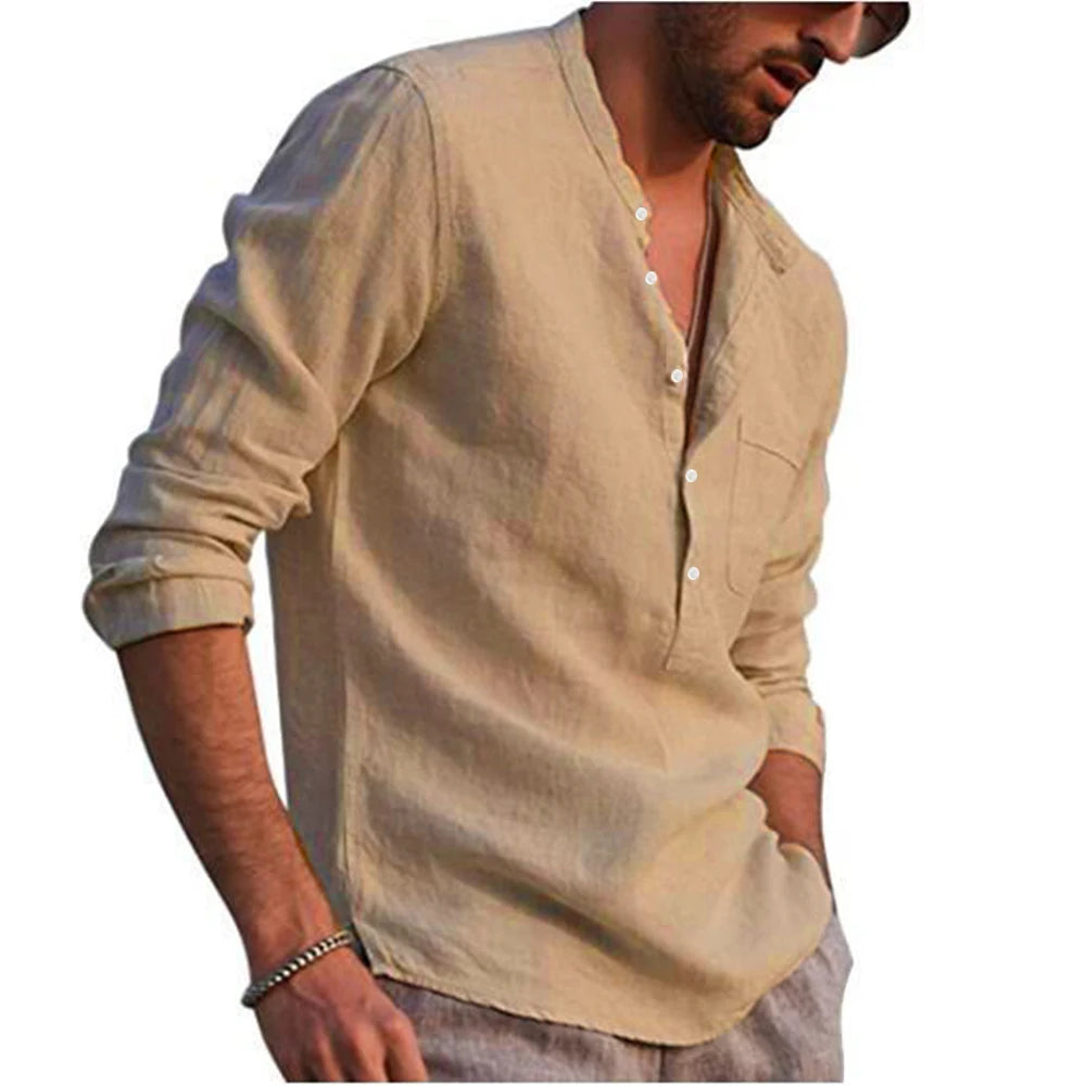 Hot Sale Men's Long-Sleeved Shirts Casual Style all sizes small to Plus Size Cotton Linen