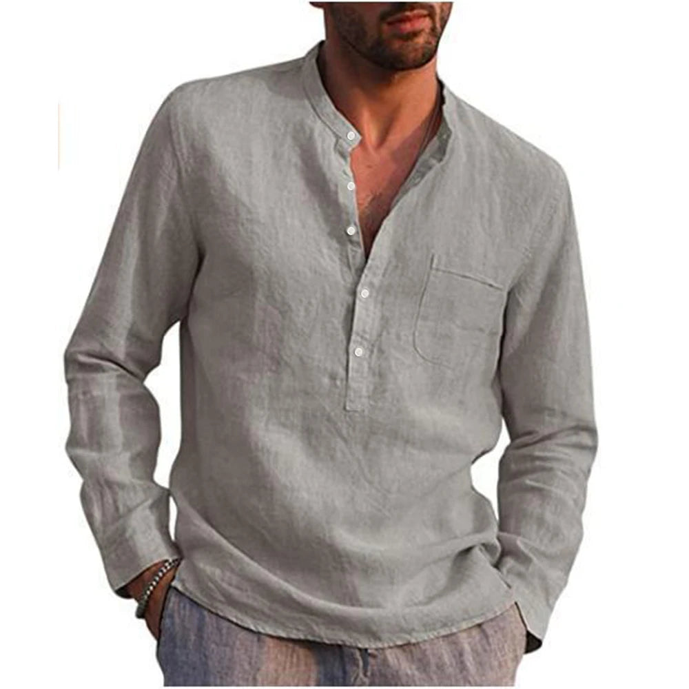 Hot Sale Men's Long-Sleeved Shirts Casual Style all sizes small to Plus Size Cotton Linen