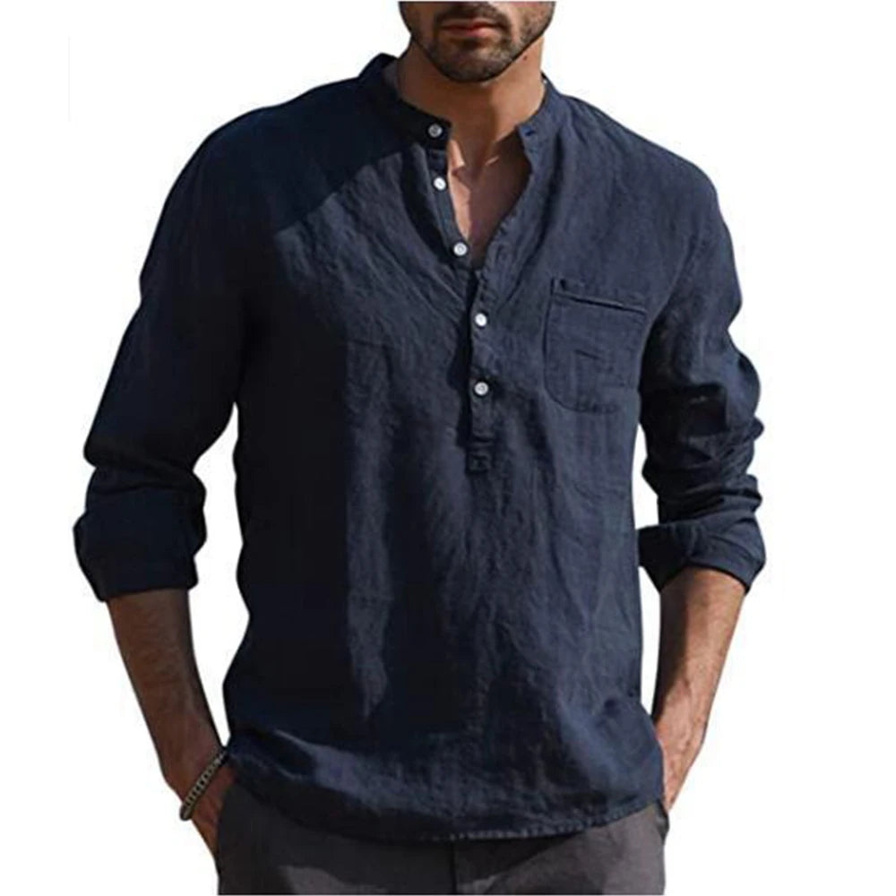 Hot Sale Men's Long-Sleeved Shirts Casual Style all sizes small to Plus Size Cotton Linen
