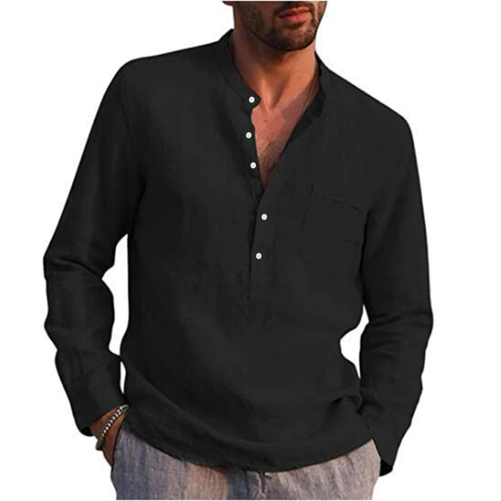 Hot Sale Men's Long-Sleeved Shirts Casual Style all sizes small to Plus Size Cotton Linen
