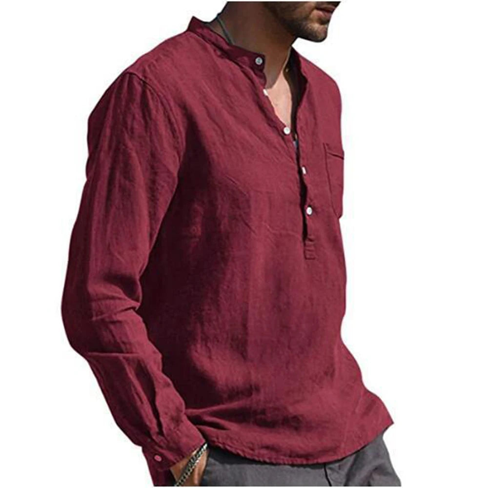 Hot Sale Men's Long-Sleeved Shirts Casual Style all sizes small to Plus Size Cotton Linen