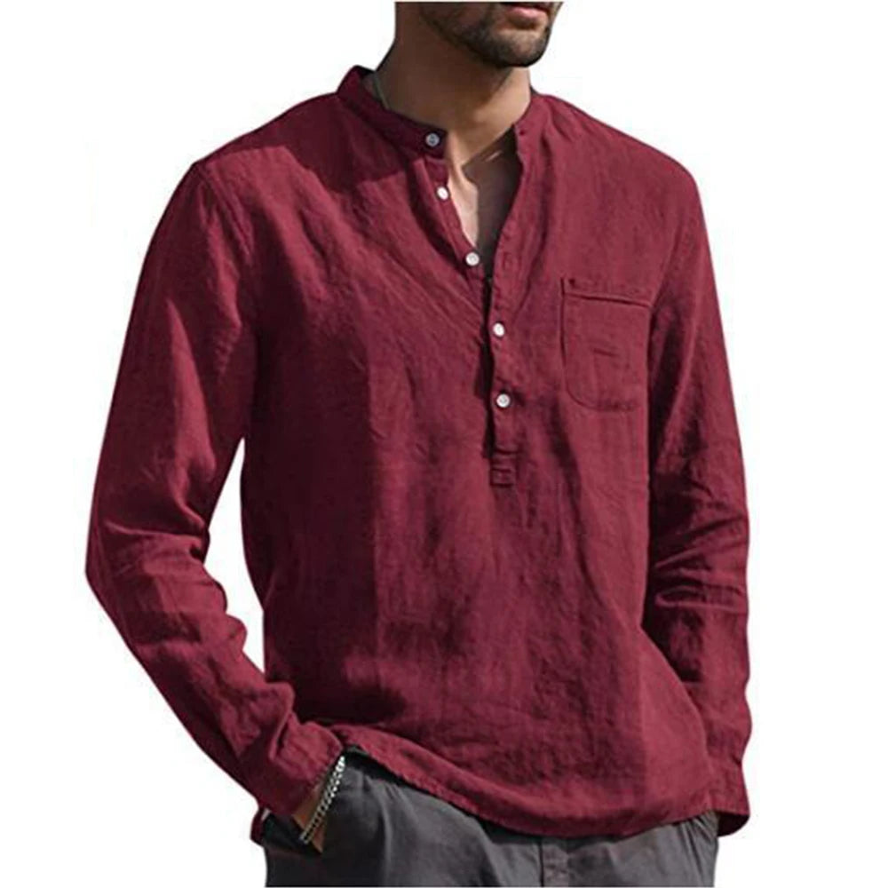 Hot Sale Men's Long-Sleeved Shirts Casual Style all sizes small to Plus Size Cotton Linen