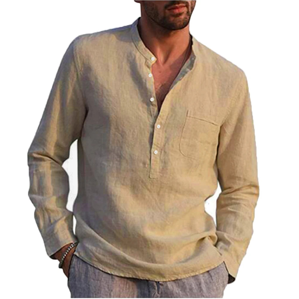Hot Sale Men's Long-Sleeved Shirts Casual Style all sizes small to Plus Size Cotton Linen