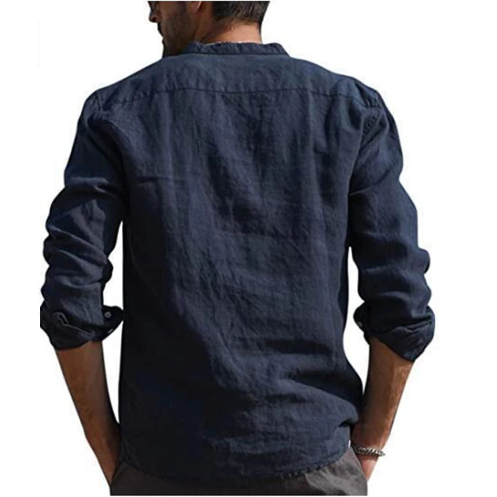 Hot Sale Men's Long-Sleeved Shirts Casual Style all sizes small to Plus Size Cotton Linen