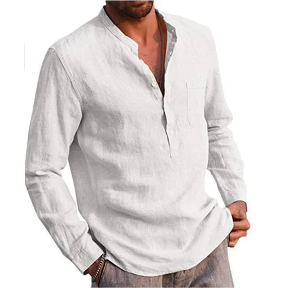 Hot Sale Men's Long-Sleeved Shirts Casual Style all sizes small to Plus Size Cotton Linen