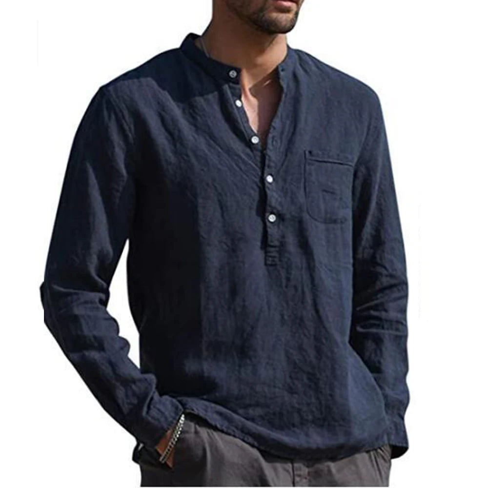 Hot Sale Men's Long-Sleeved Shirts Casual Style all sizes small to Plus Size Cotton Linen