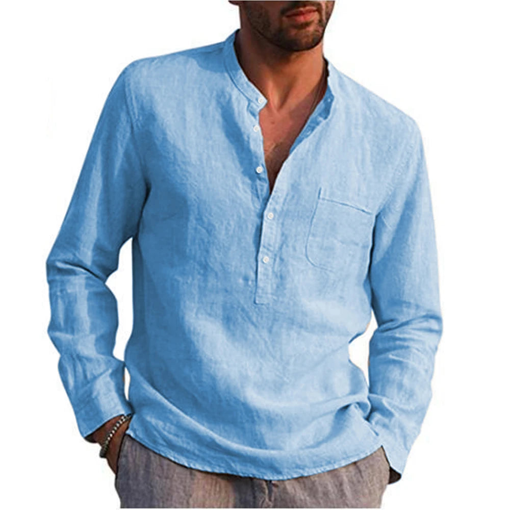 Hot Sale Men's Long-Sleeved Shirts Casual Style all sizes small to Plus Size Cotton Linen