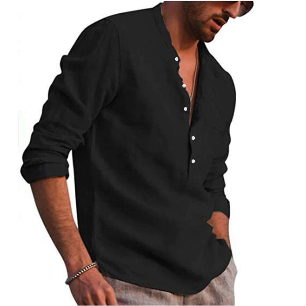 Hot Sale Men's Long-Sleeved Shirts Casual Style all sizes small to Plus Size Cotton Linen