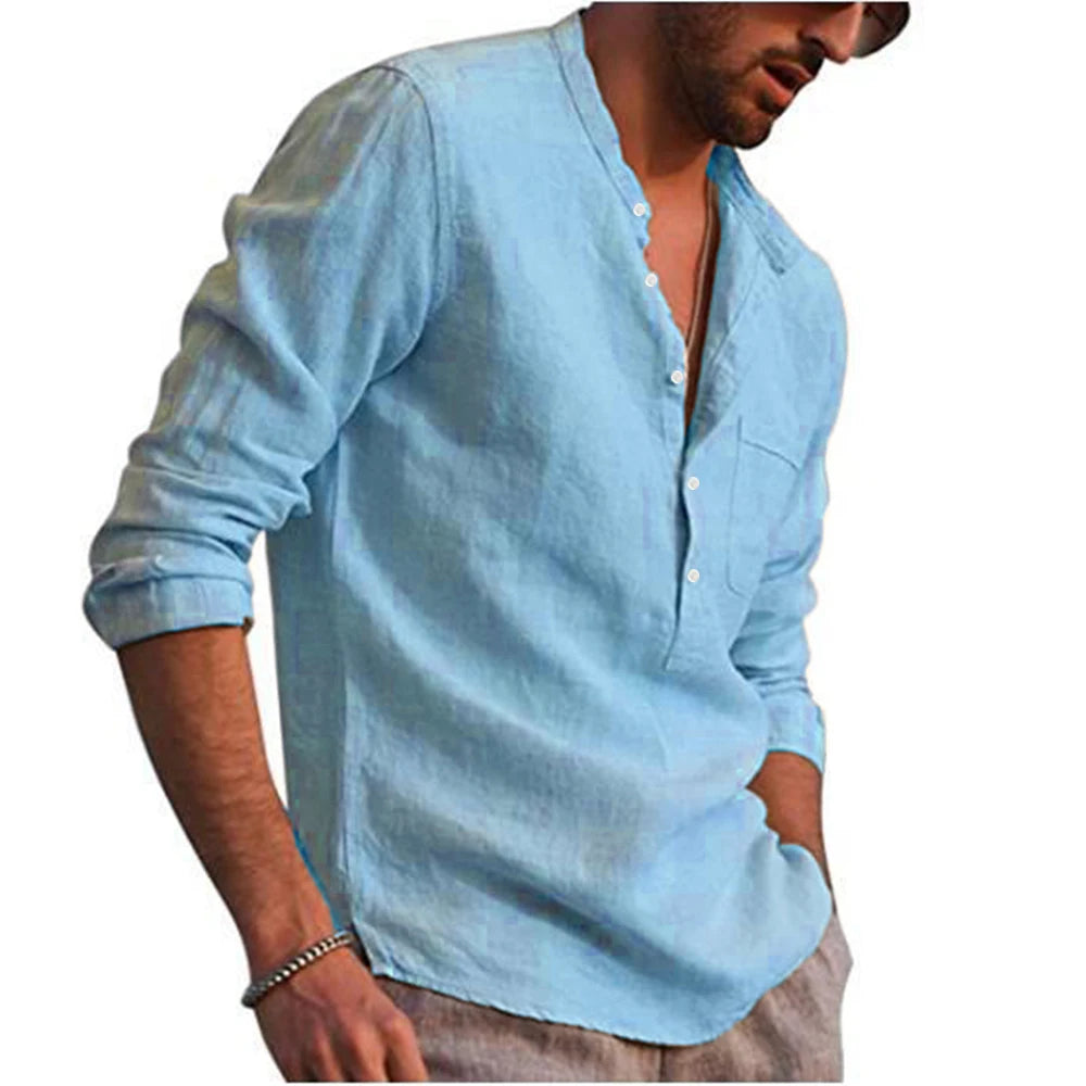 Hot Sale Men's Long-Sleeved Shirts Casual Style all sizes small to Plus Size Cotton Linen