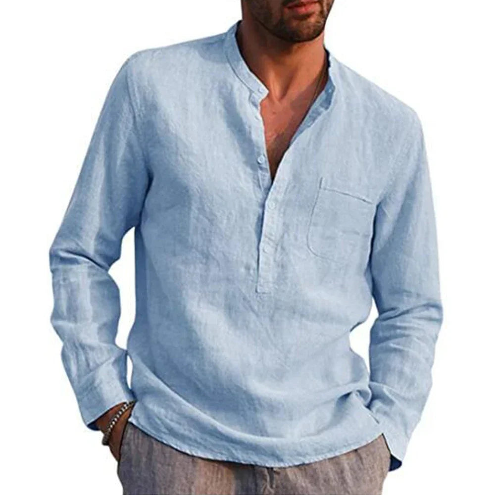 Hot Sale Men's Long-Sleeved Shirts Casual Style all sizes small to Plus Size Cotton Linen