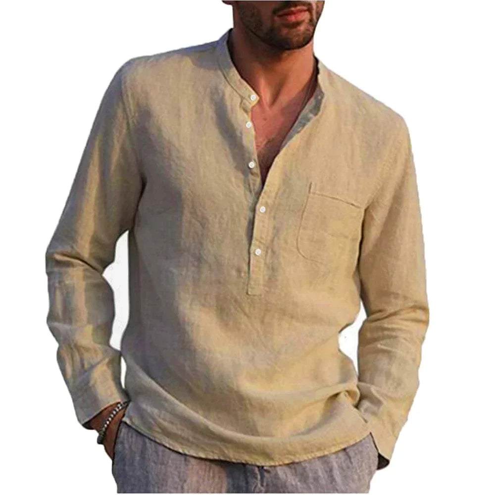 Hot Sale Men's Long-Sleeved Shirts Casual Style all sizes small to Plus Size Cotton Linen