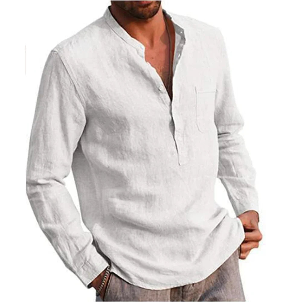 Hot Sale Men's Long-Sleeved Shirts Casual Style all sizes small to Plus Size Cotton Linen