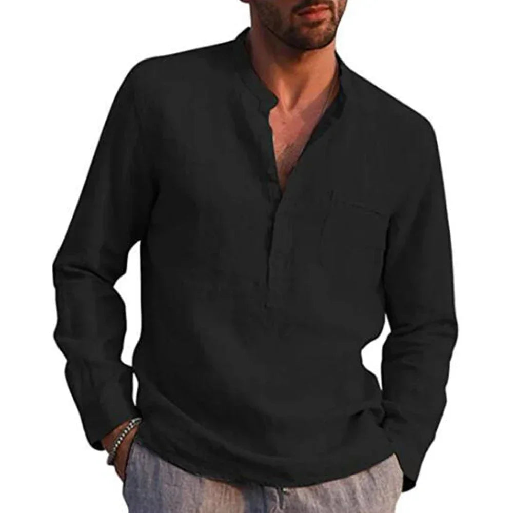 Hot Sale Men's Long-Sleeved Shirts Casual Style all sizes small to Plus Size Cotton Linen
