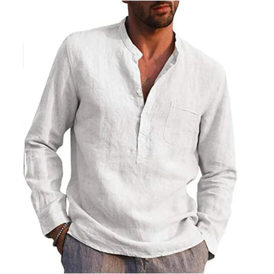 Hot Sale Men's Long-Sleeved Shirts Casual Style all sizes small to Plus Size Cotton Linen