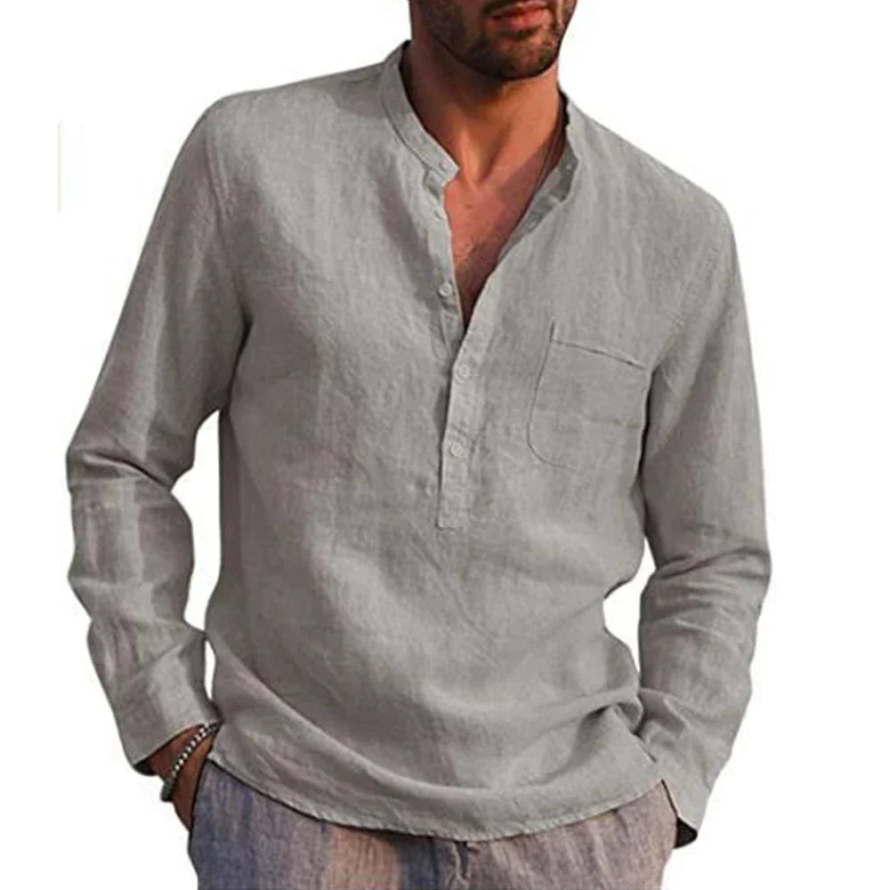 Hot Sale Men's Long-Sleeved Shirts Casual Style all sizes small to Plus Size Cotton Linen