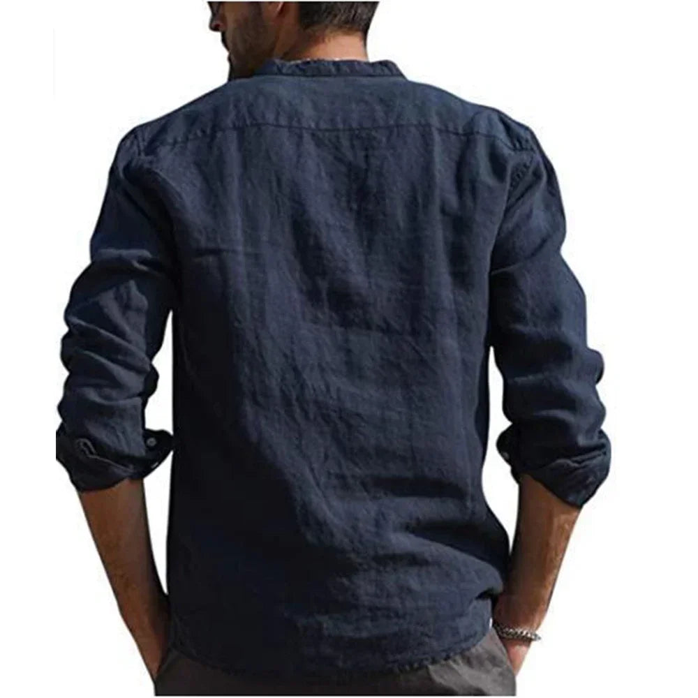 Hot Sale Men's Long-Sleeved Shirts Casual Style all sizes small to Plus Size Cotton Linen